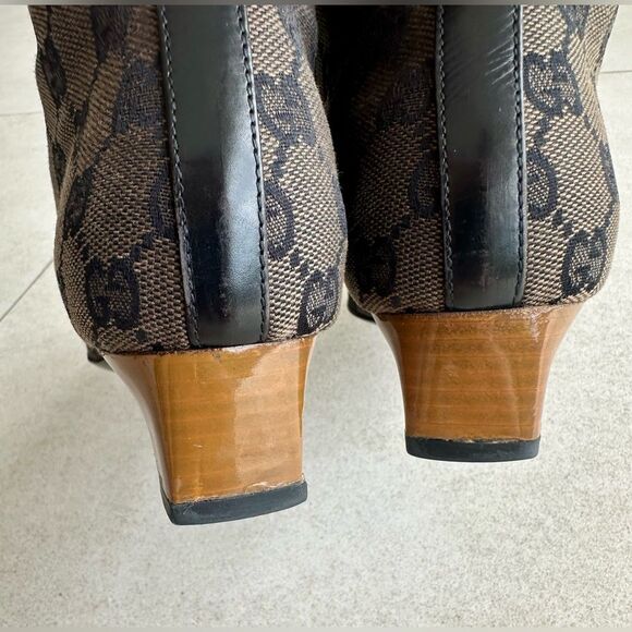 Gucci Vintage 90'S Brown GG Monogram Canvas Boots Wood Heels US 6B - Picture 7 of 16